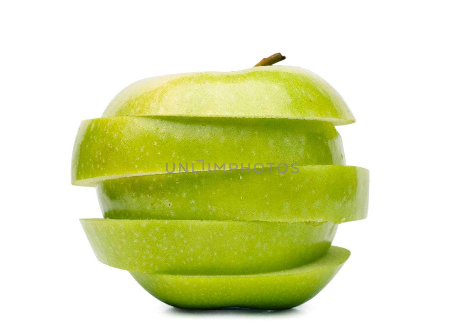 Big green sliced apple isolated over white background