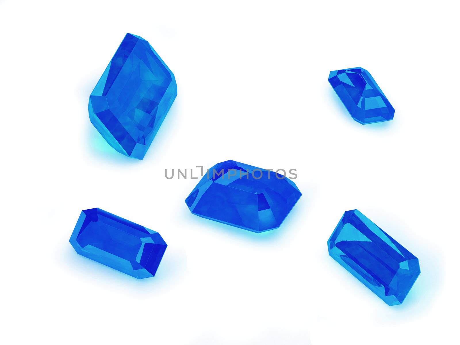 Five Blue Sapphire on a White Background