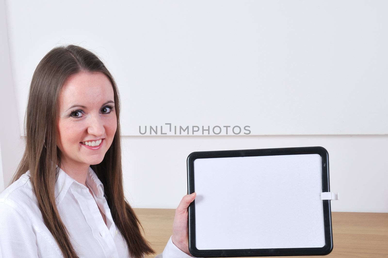 Business woman with blank sign