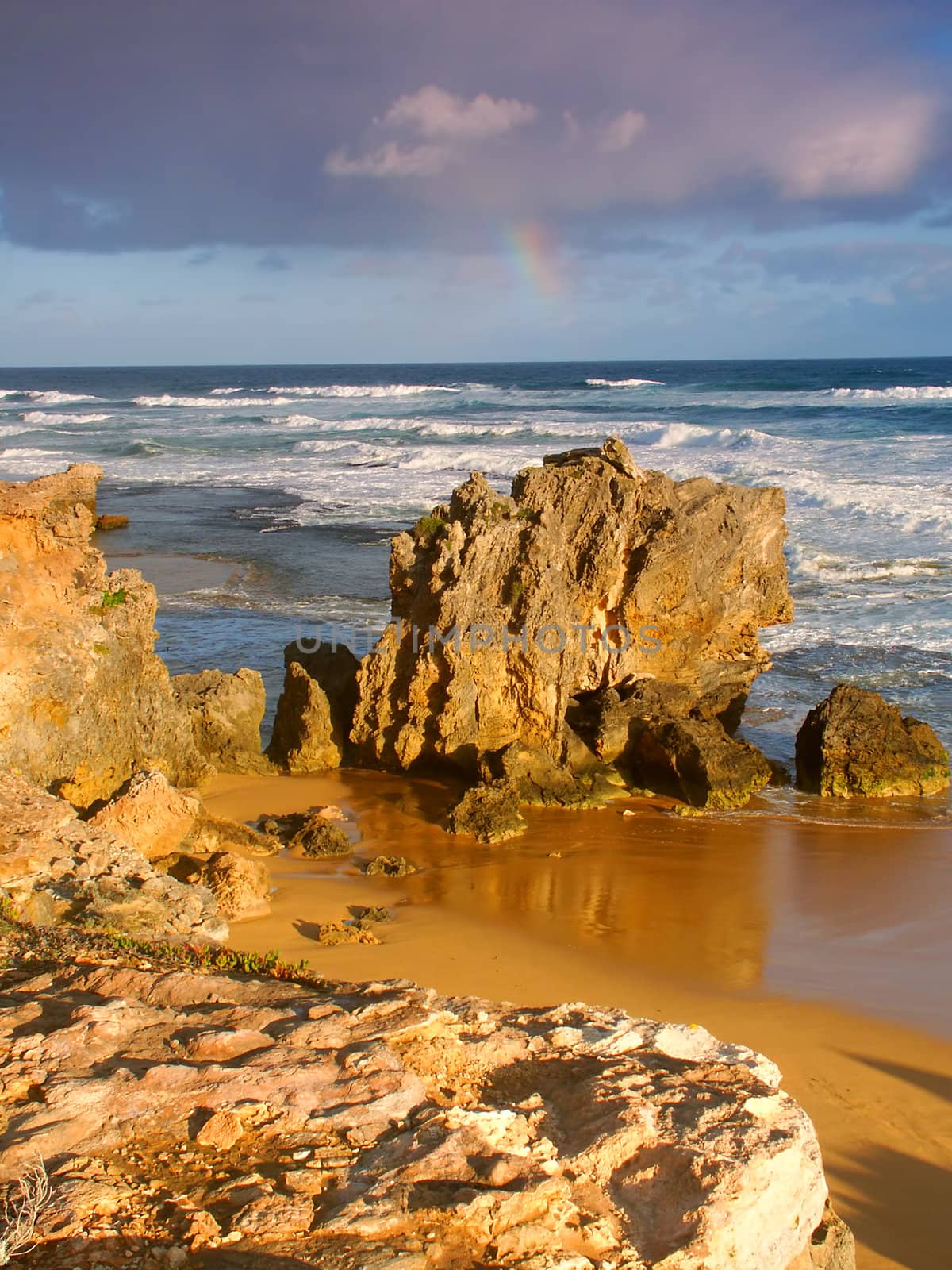 Jagged rocks adorn the coastline of southern Australia near Warrnambool, Victoria.