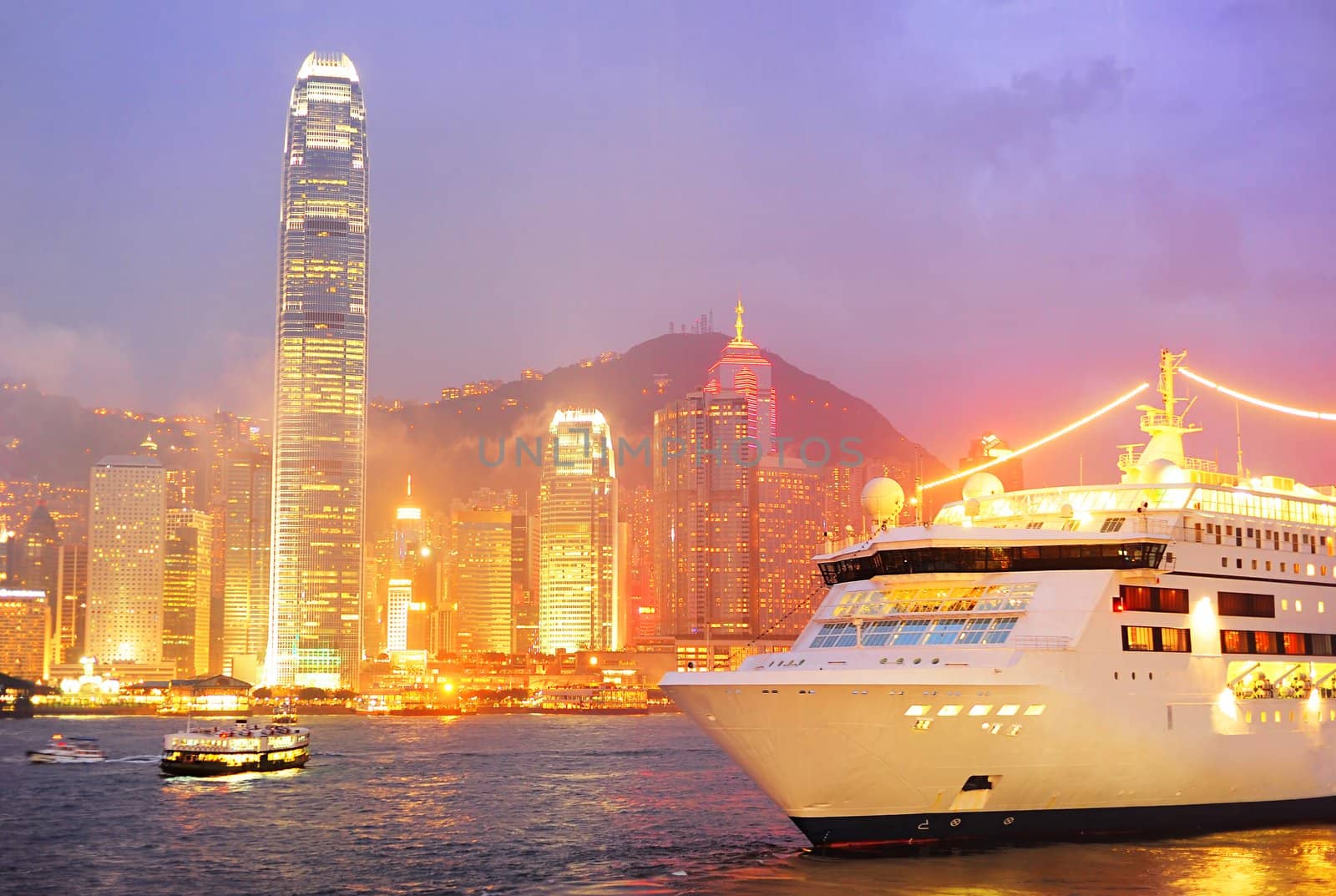 Cruise Liner in Hong Kong at night