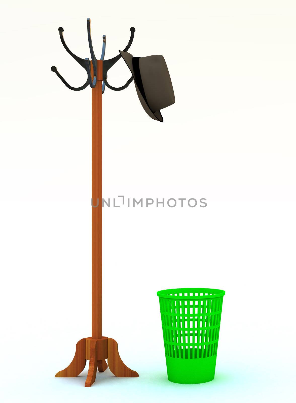 floor peg with a hat and refuse bin in to the antechamber on a white background