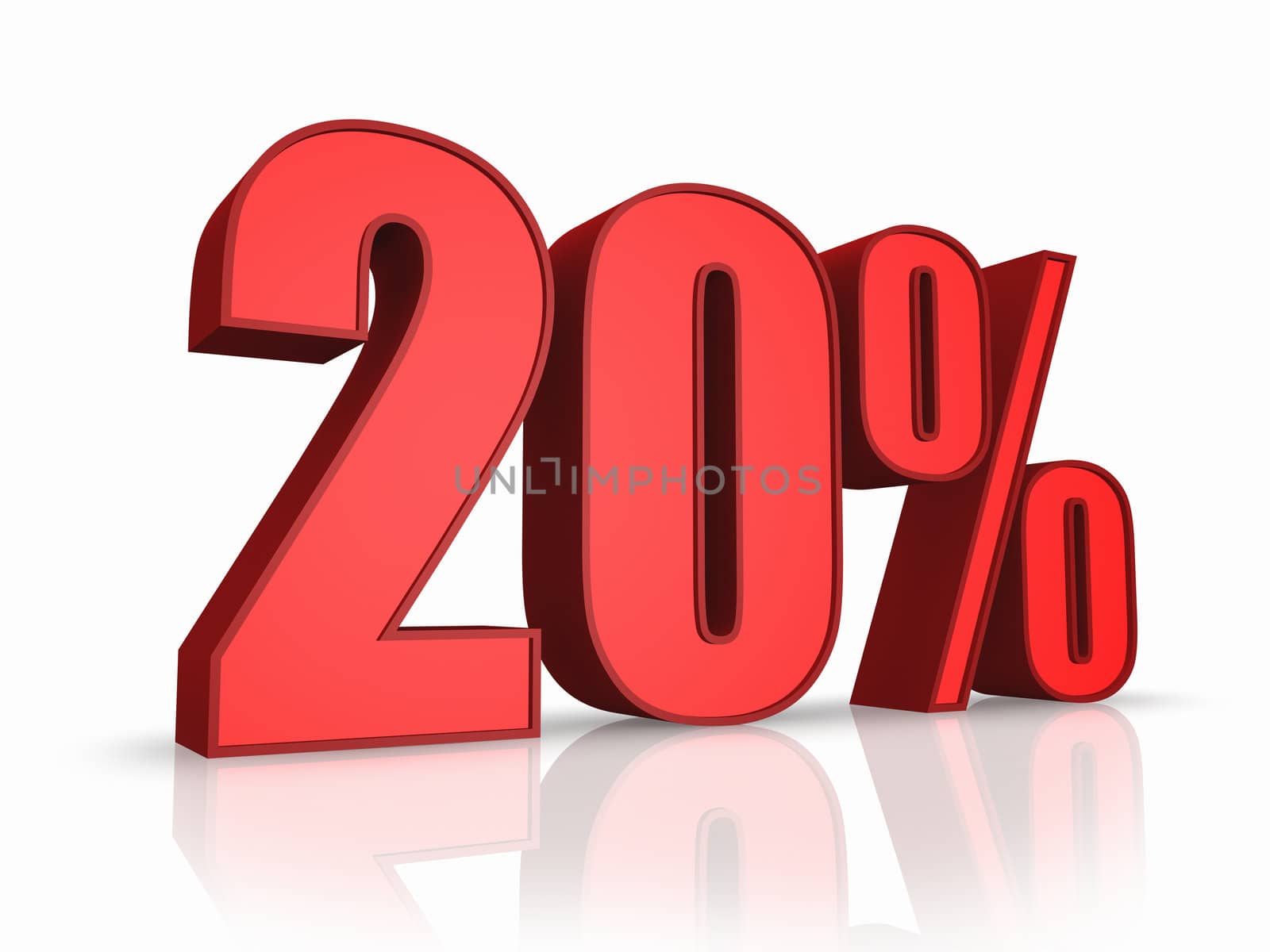 Red twenty percent, isolated on white background. 20%