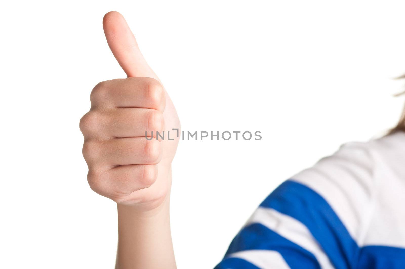 Woman giving the thumbs-up, isolated on a white background