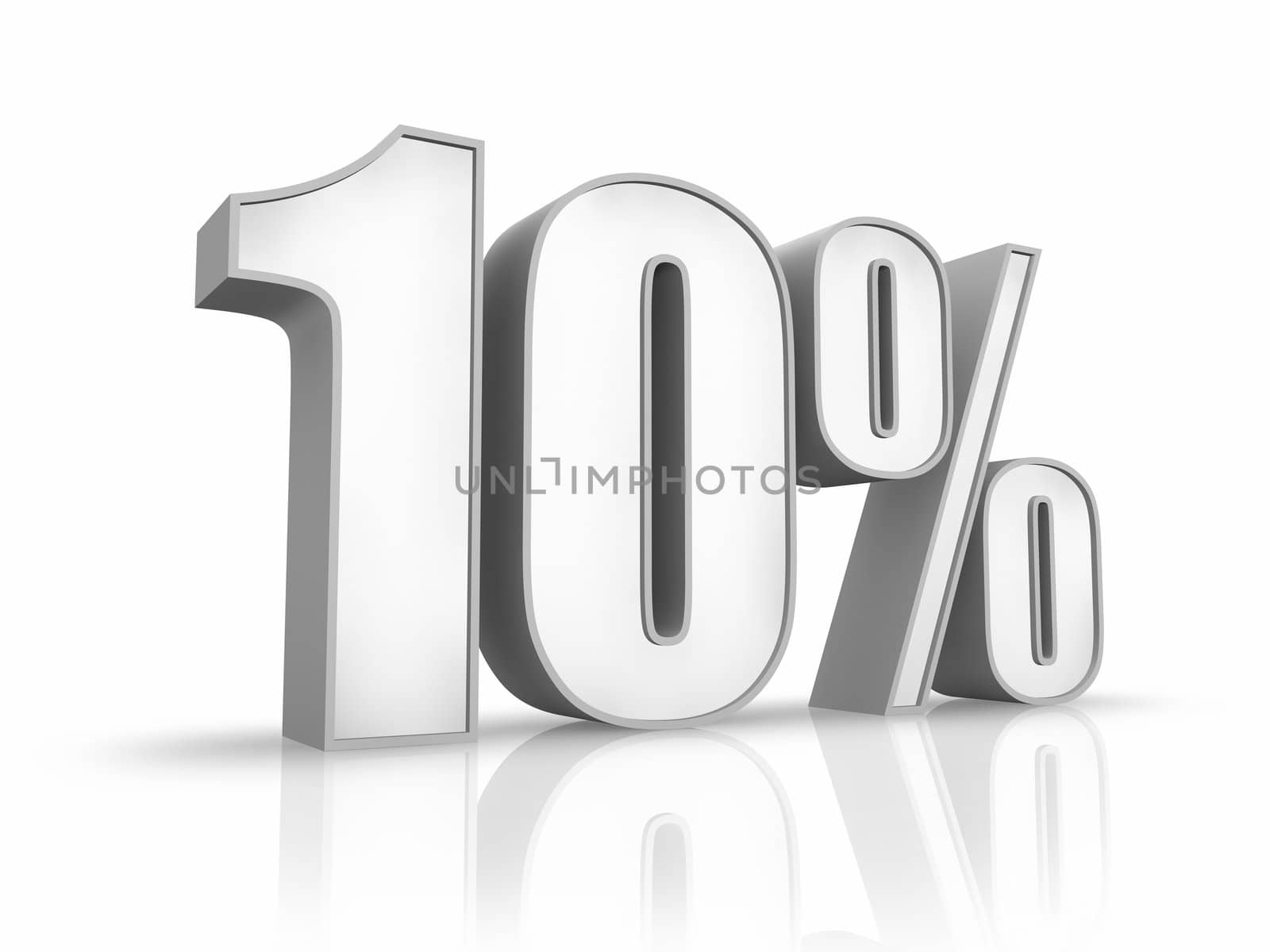 White ten percent, isolated on white background. 10%