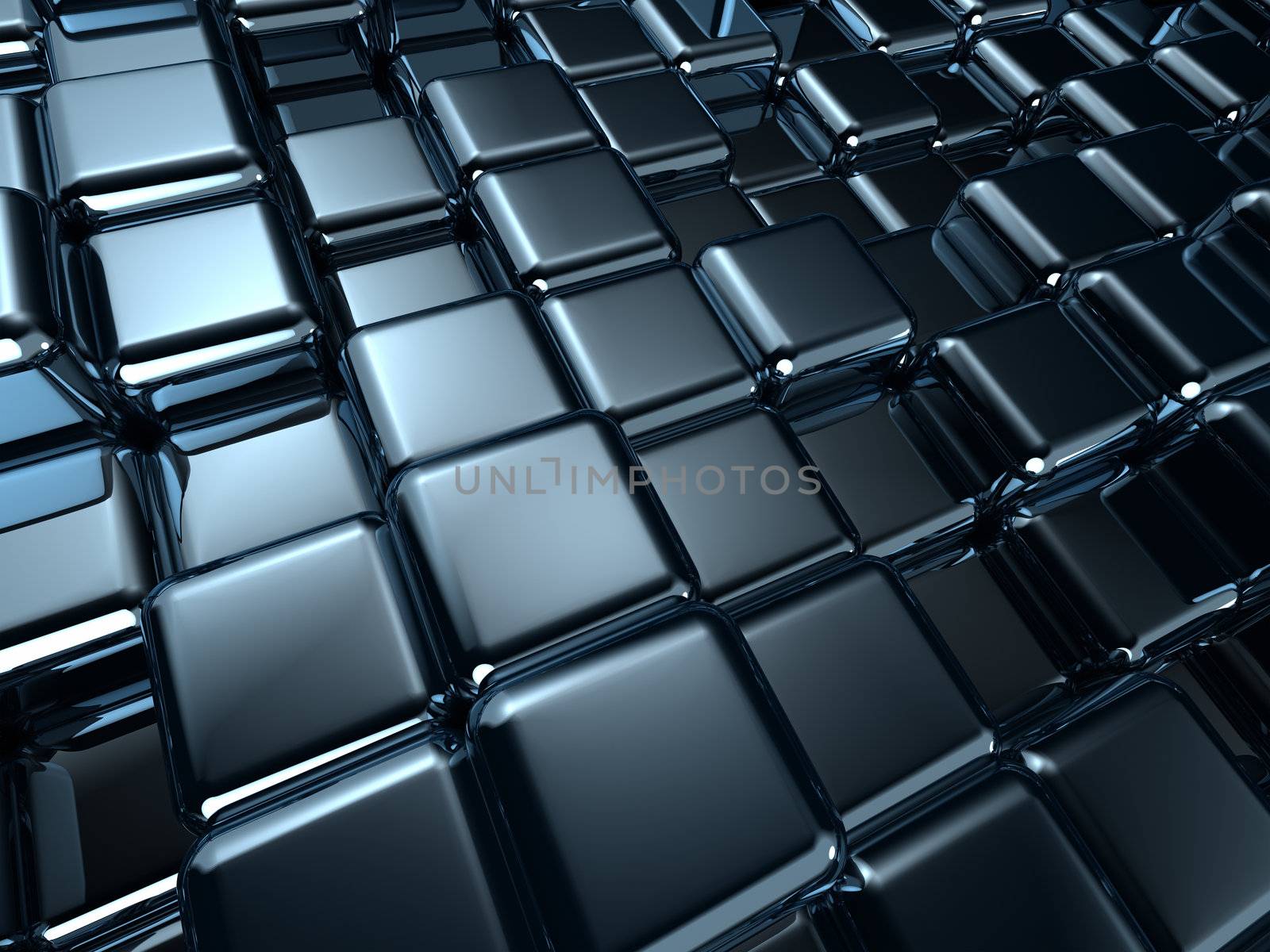 Dark metal cube background, reflective and shiny 3d render