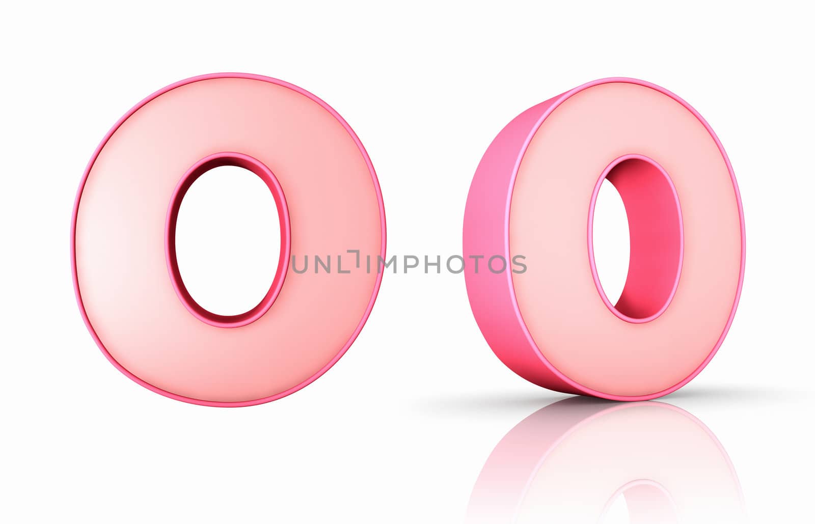 3d pink number zero, isolated on white background, 0