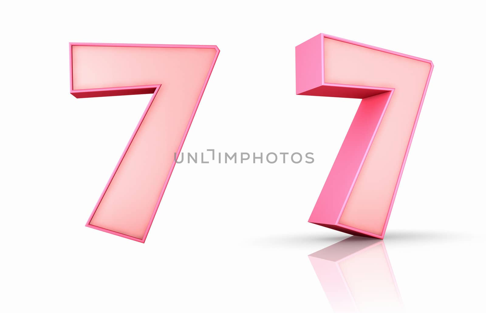 3d pink number seven, isolated on white background, 7