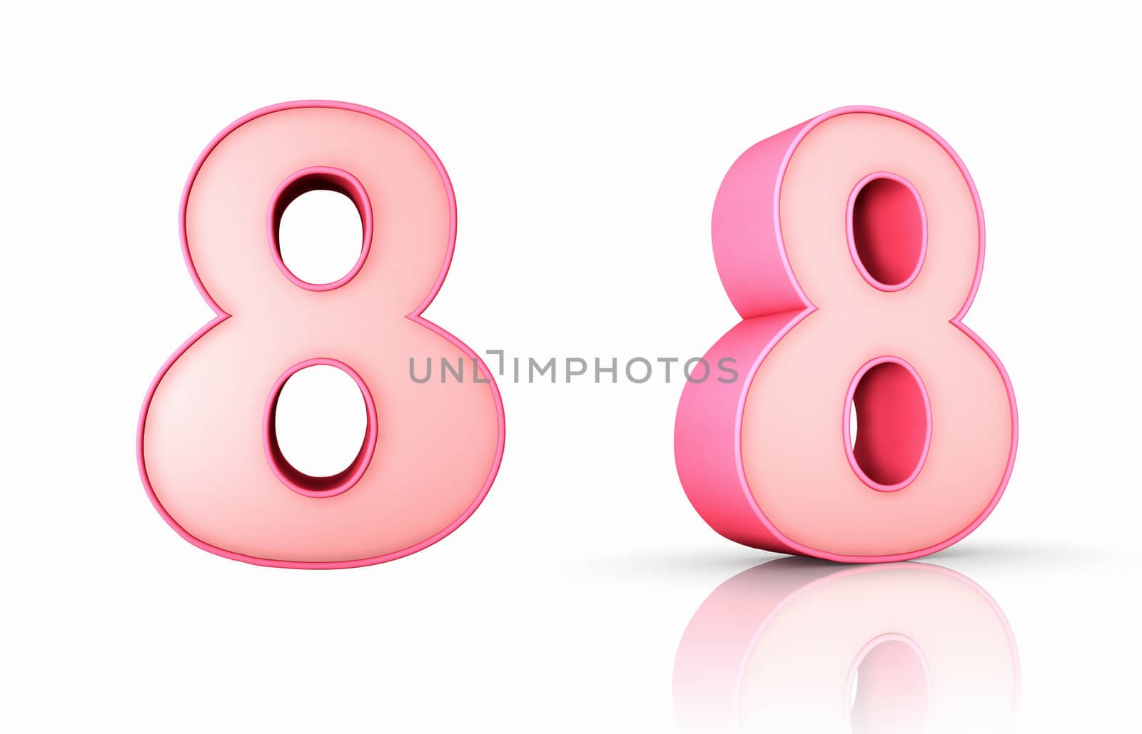 3d pink number eight, isolated on white background, 8