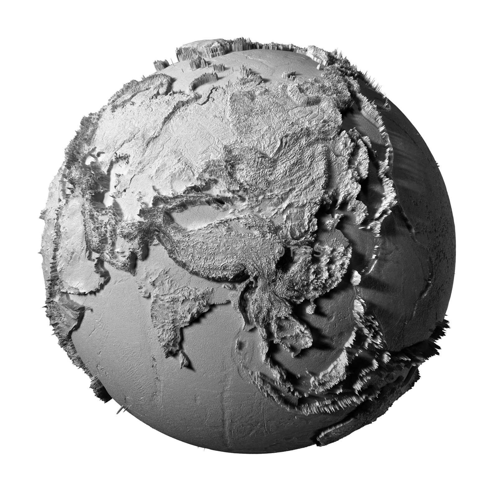 Realistic model of planet earth isolated on white background - asia, 3d illustration