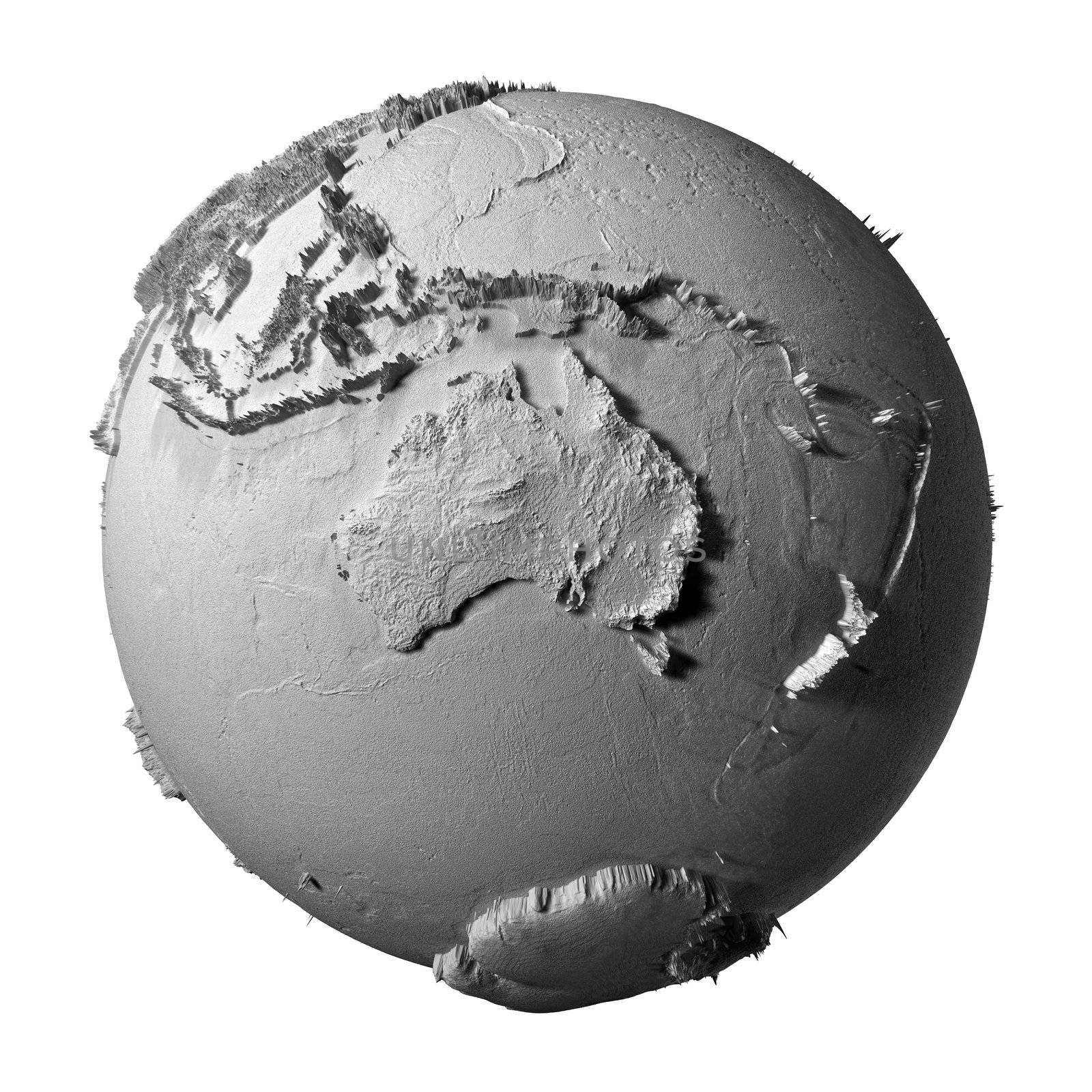 Realistic model of planet earth isolated on white background - australia, 3d illustration