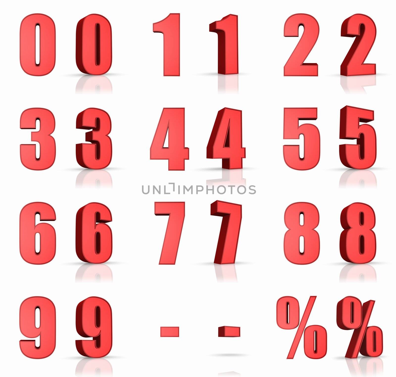 3d red numbers with percent and minus sign