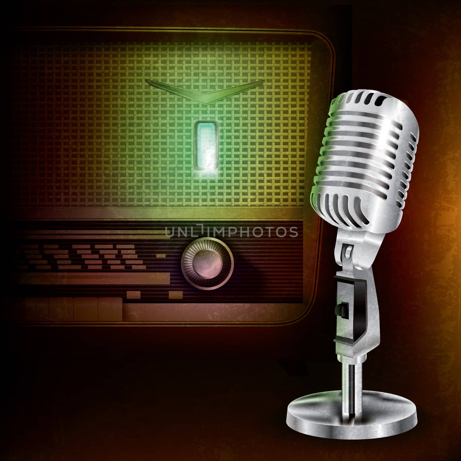 abstract background with retro radio and microphone