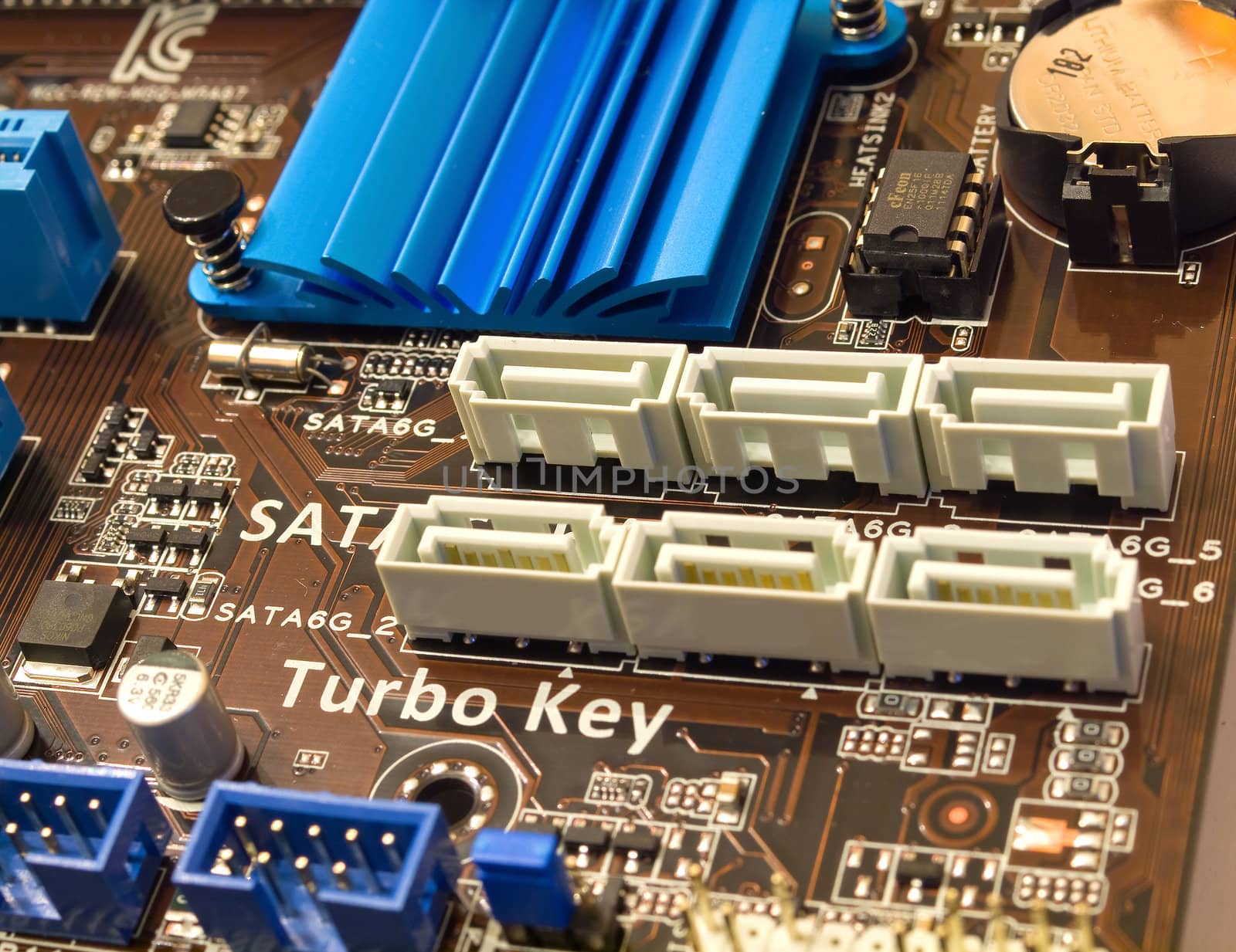 SATA III slots on motherboard closeup