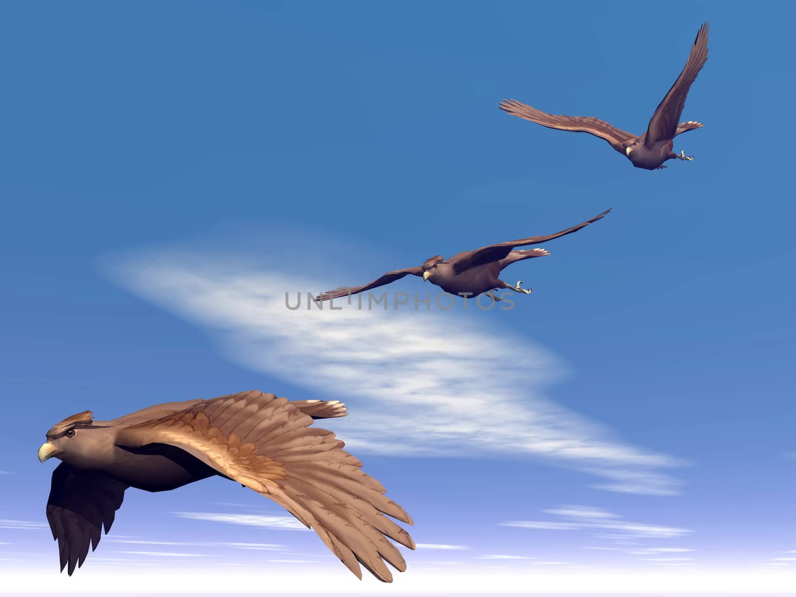 Flying hawks - 3D render by Elenaphotos21