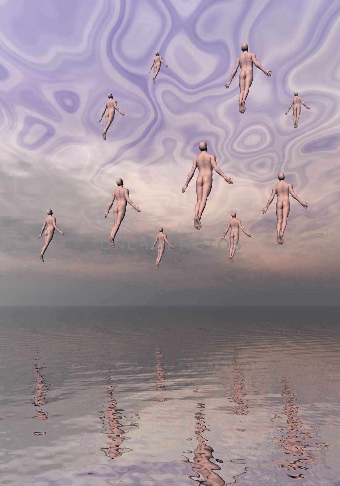 Men acsending to the cloudy sky upon the ocea