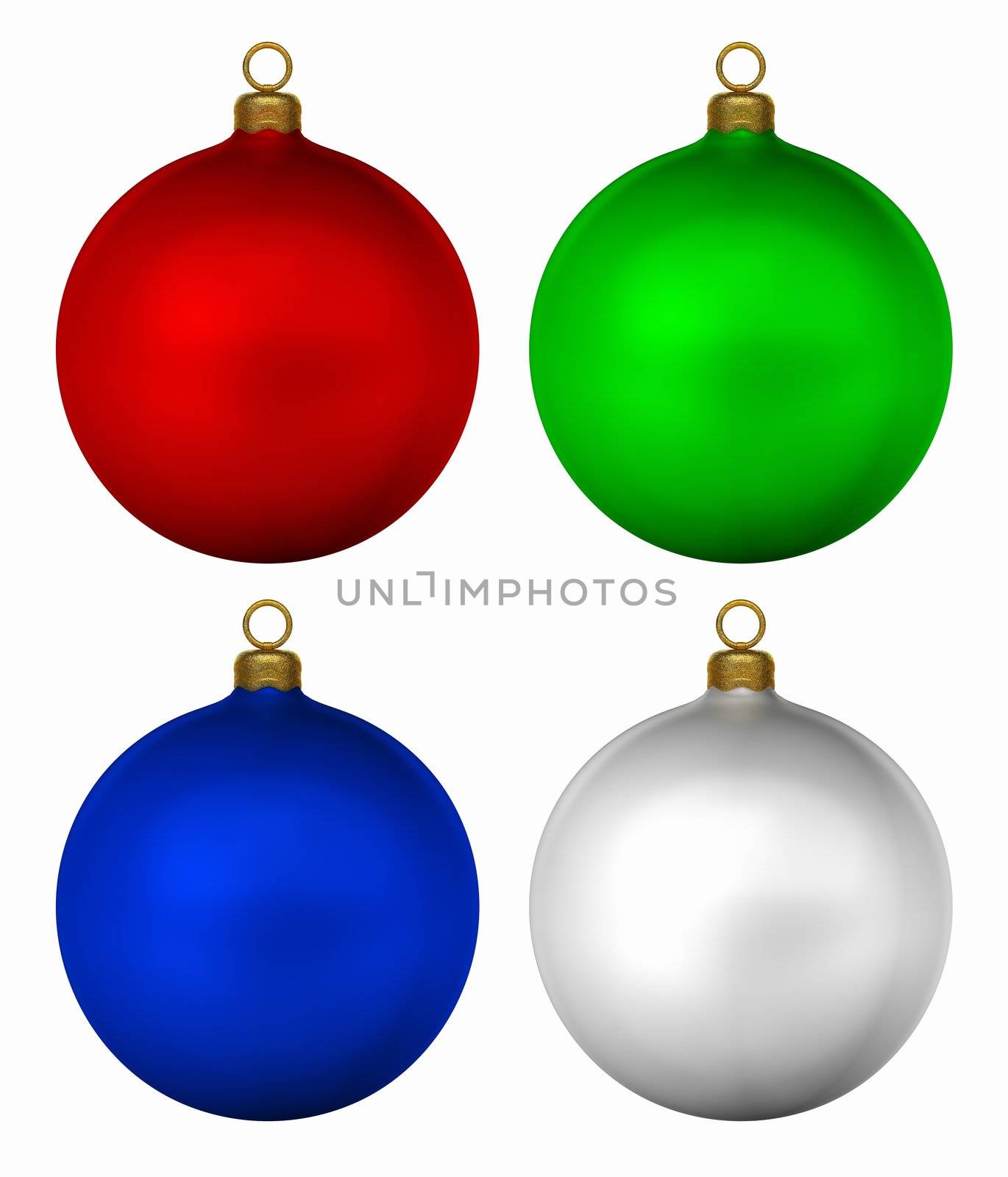 Generic christmas baubles isolated on white background, 3d render