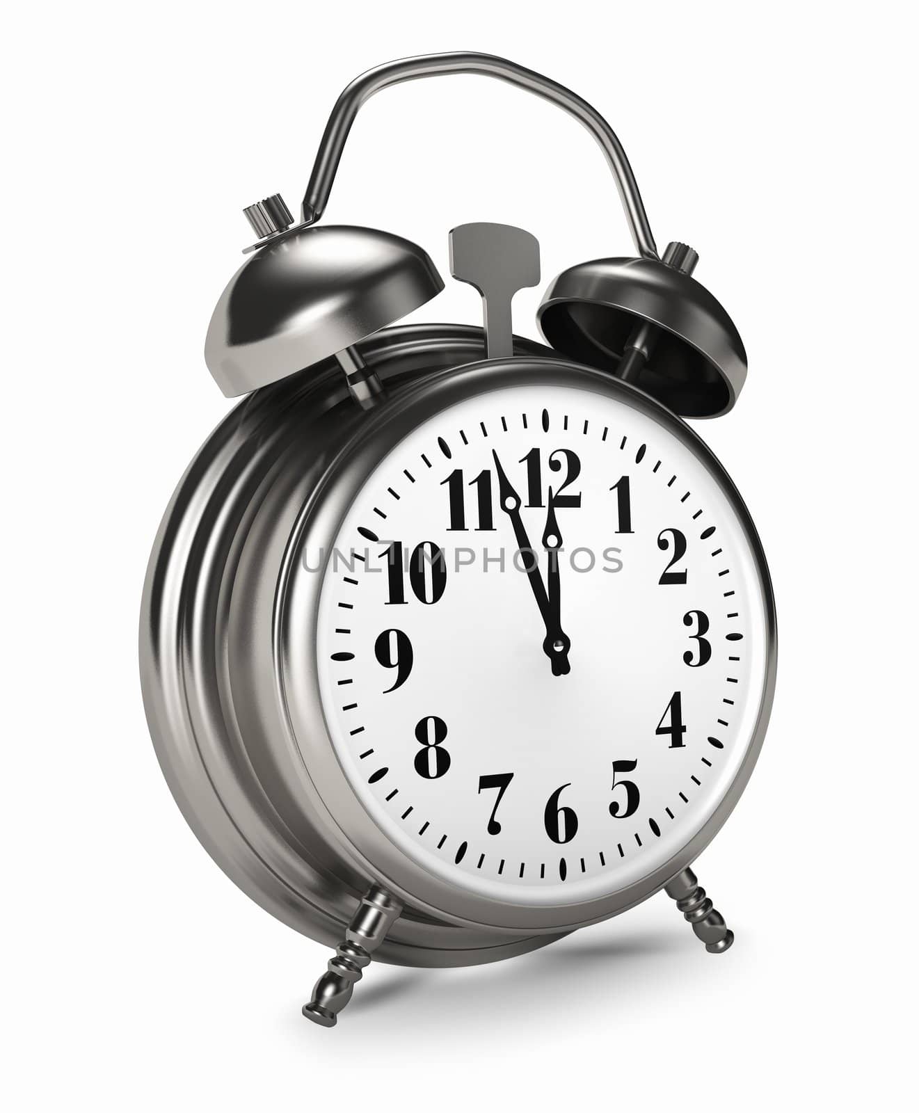 Old silver clock on white background. 3d render