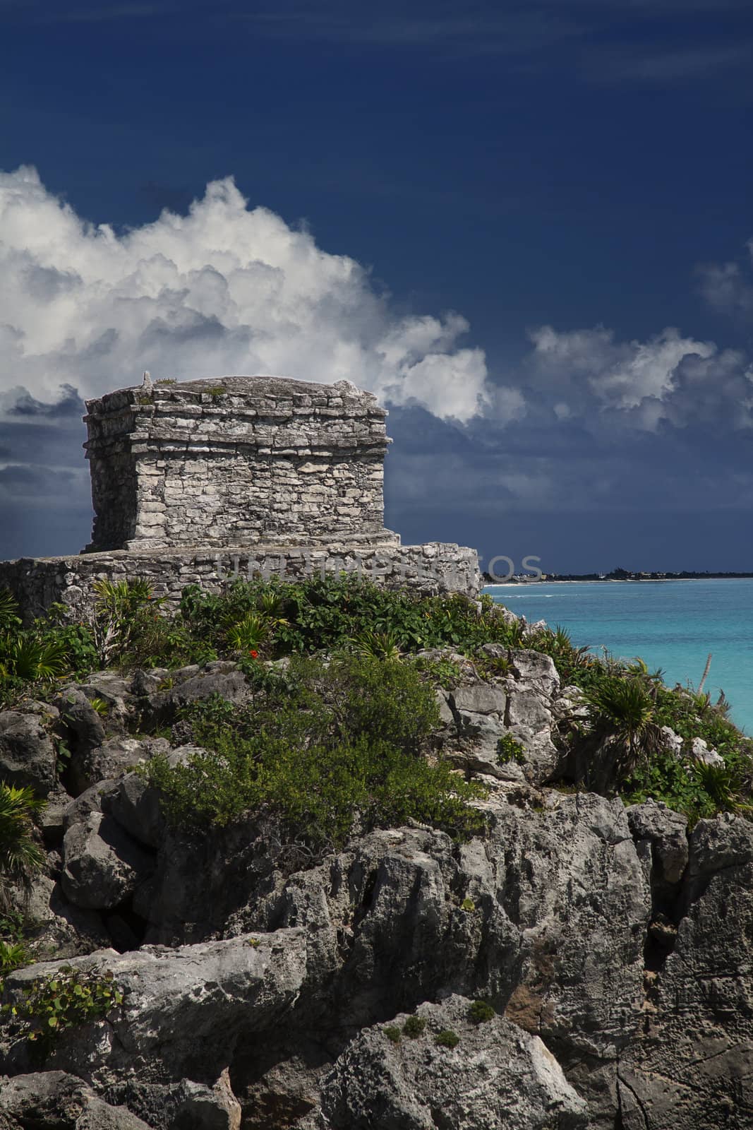 mayan temple of Tulum over looking the ocean