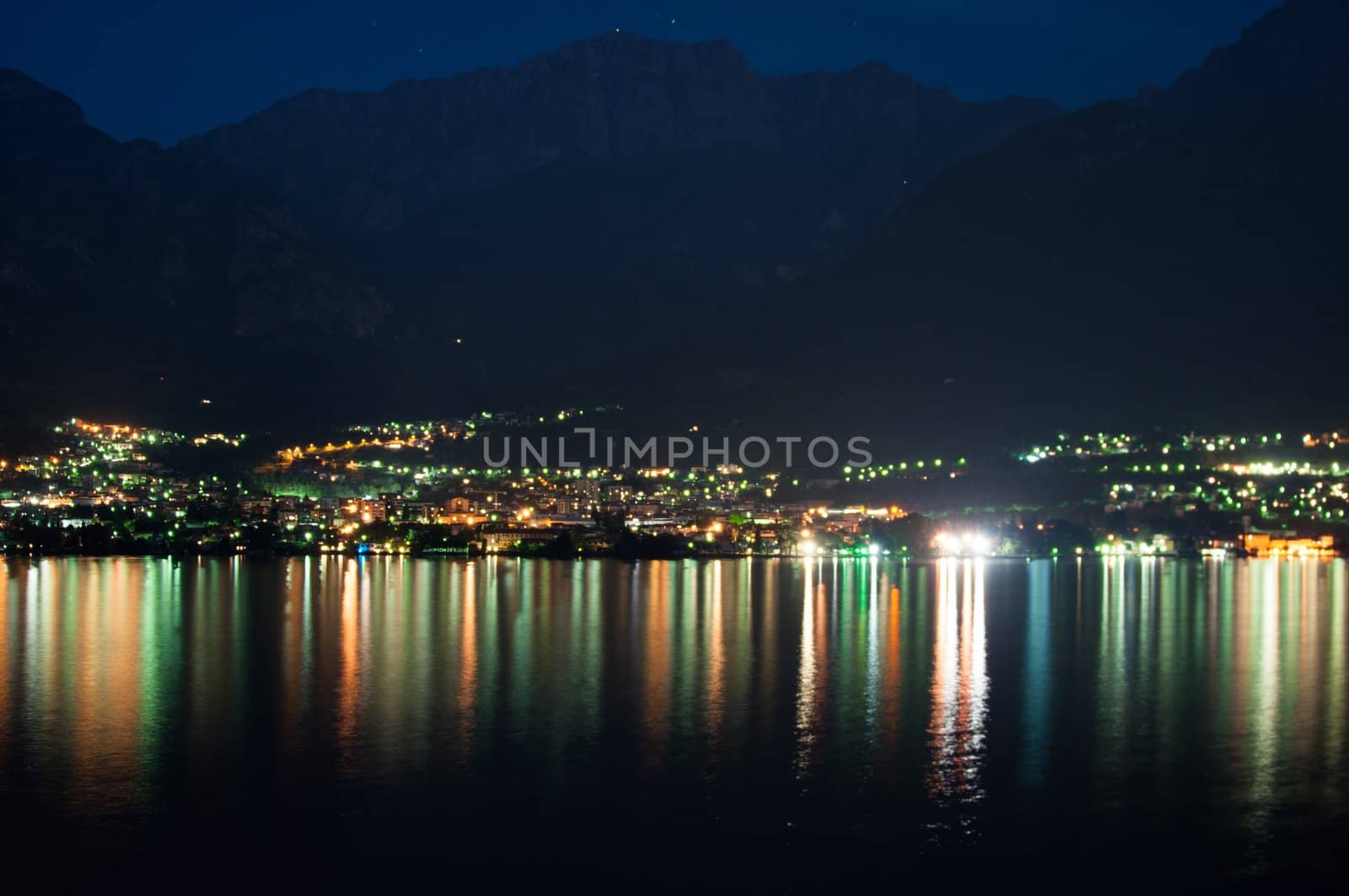 View on Mandello De Lario from the opposing shore at Lake Como at night