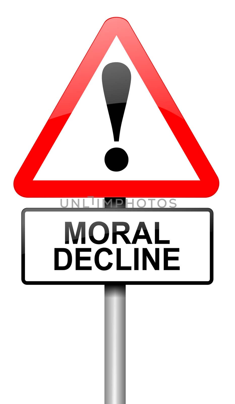 Illustration depicting a road traffic sign with a moral decline concept. White background.