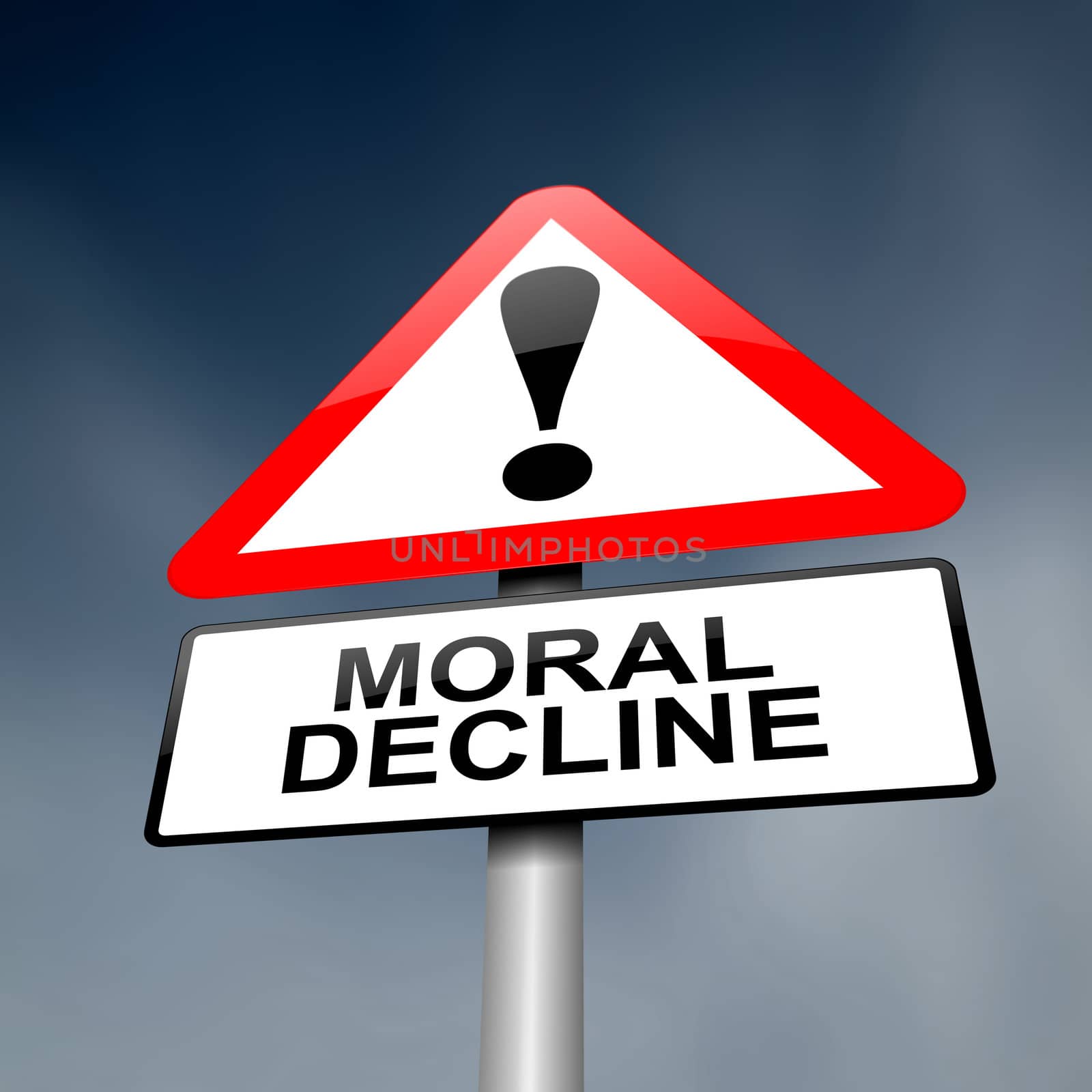 Illustration depicting a road traffic sign with a moral decline concept. White background.