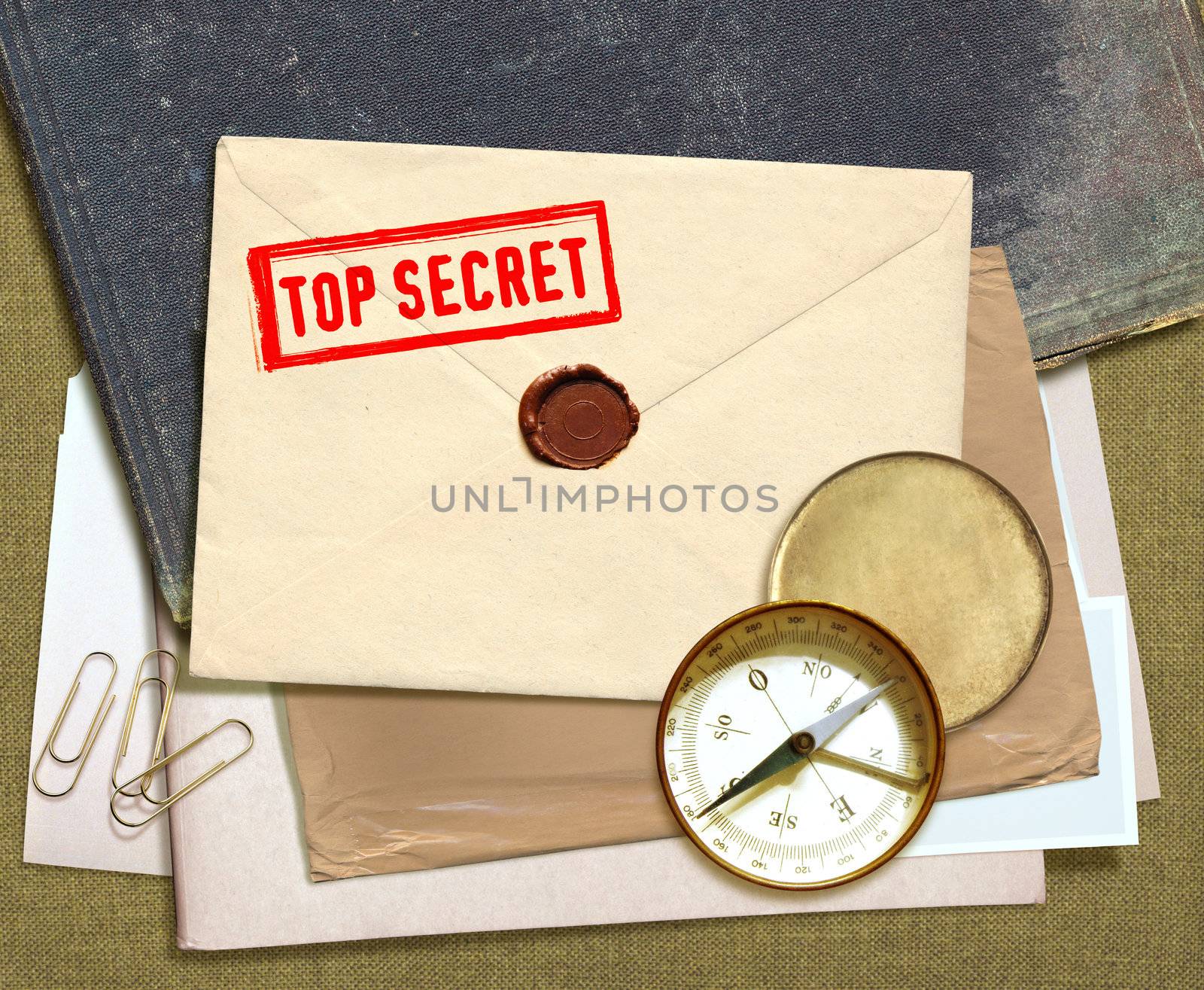 dorsal view of military top secret documents with stamp