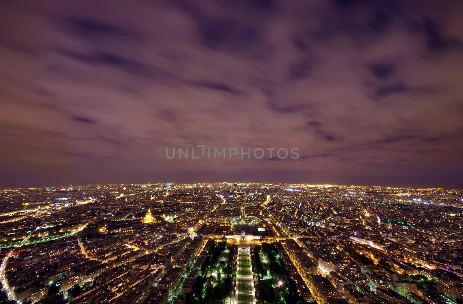 Paris night scene view from Eiffel Tower, France 