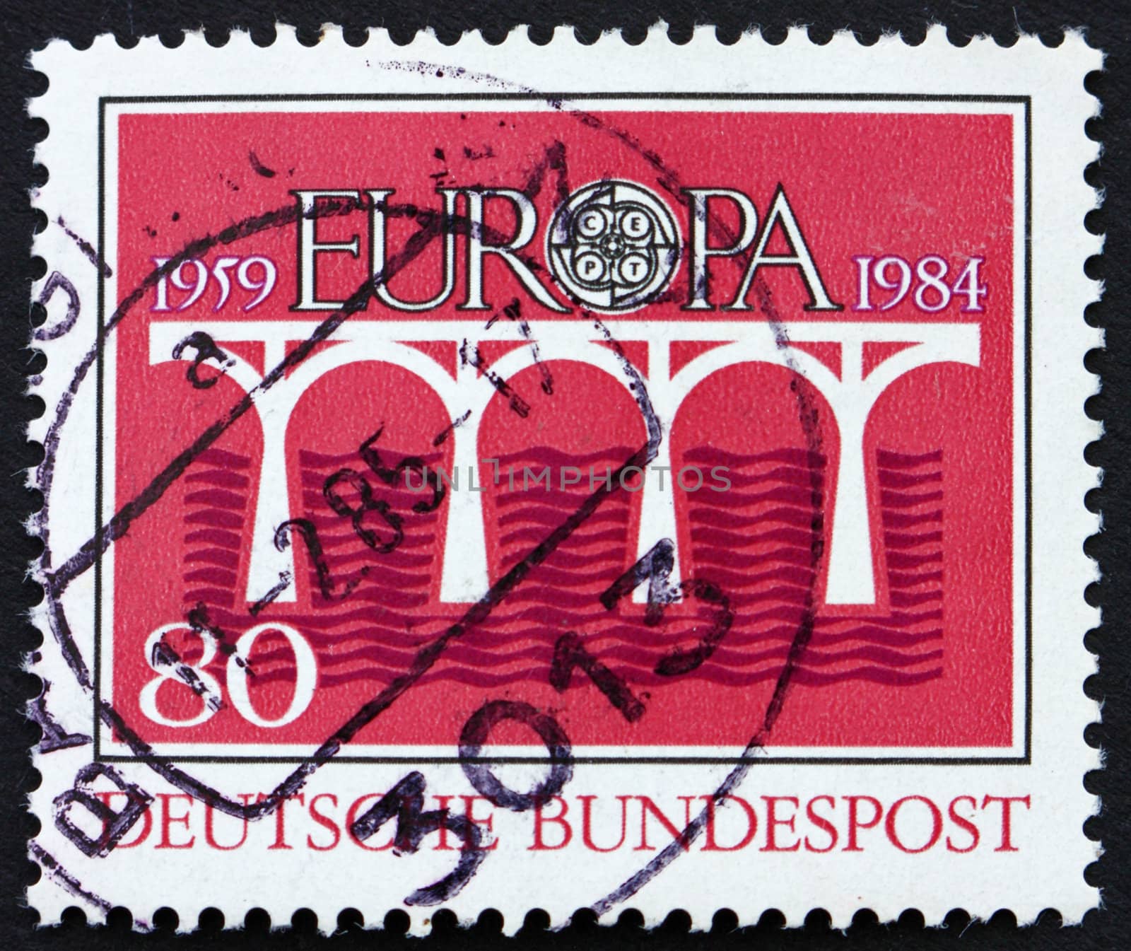 GERMANY - CIRCA 1984: a stamp printed in the Germany shows Bridge over Water, Europe, circa 1984