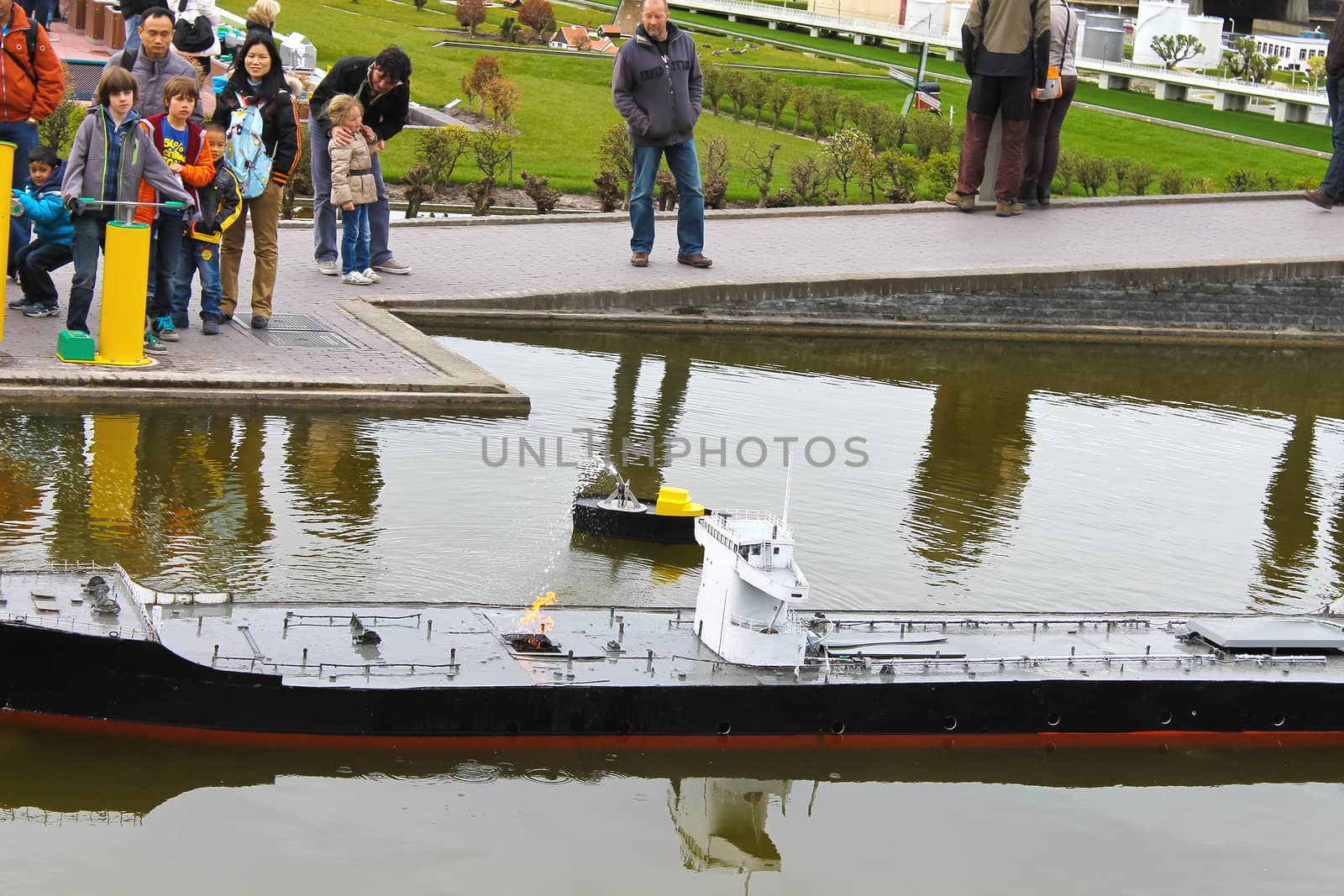 THE HAGUE, NETHERLANDS - APRIL 7: Visiting tourists Madurodam exposition updated April 7, 2012 in Den Haag, The Netherlands