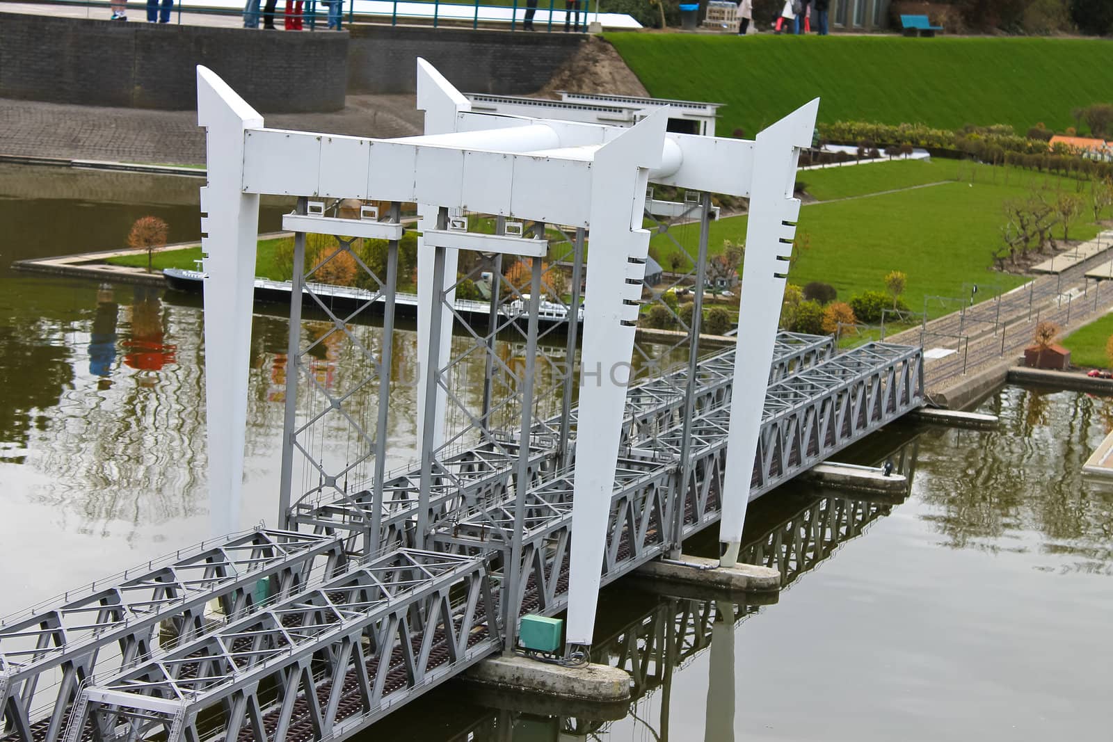 Miniature railway bridge in the park Madurodam. Netherlands, Den Haag.
