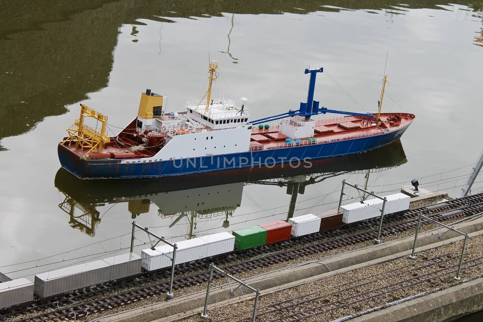 Thumbnail ship and rail in the park Madurodam. Netherlands, Den Haag.