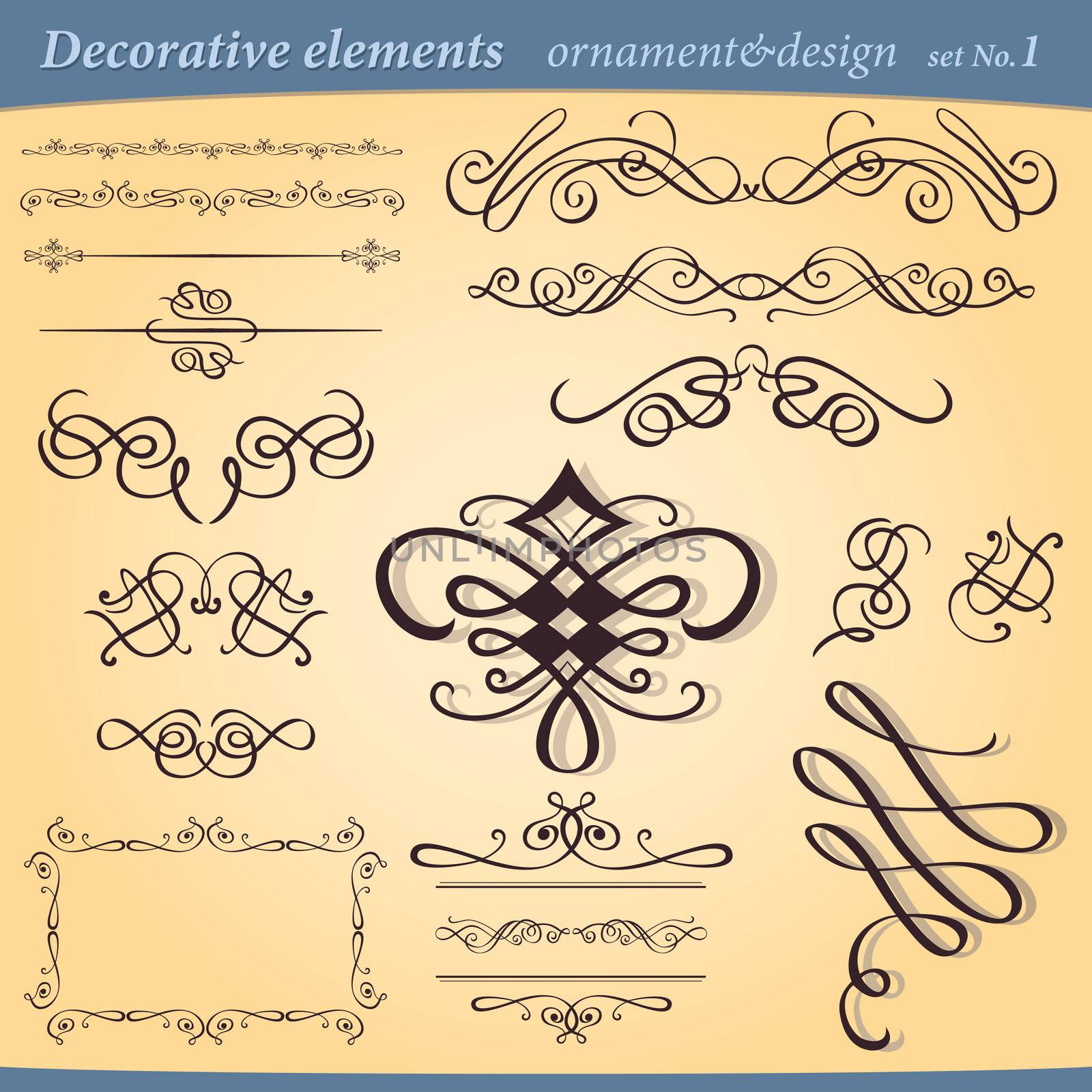 Set of decorative ornament ant design elements for layout and illustration