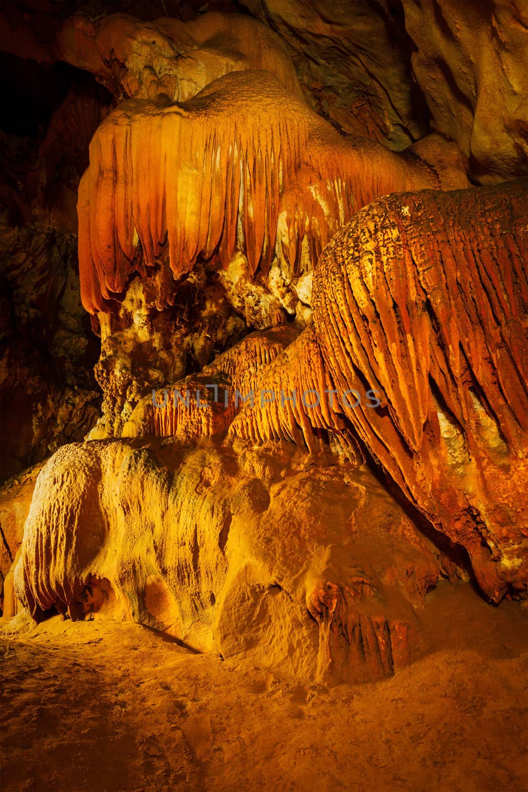 Stalactite rock formations in cave. Chiang Dao, Thailand