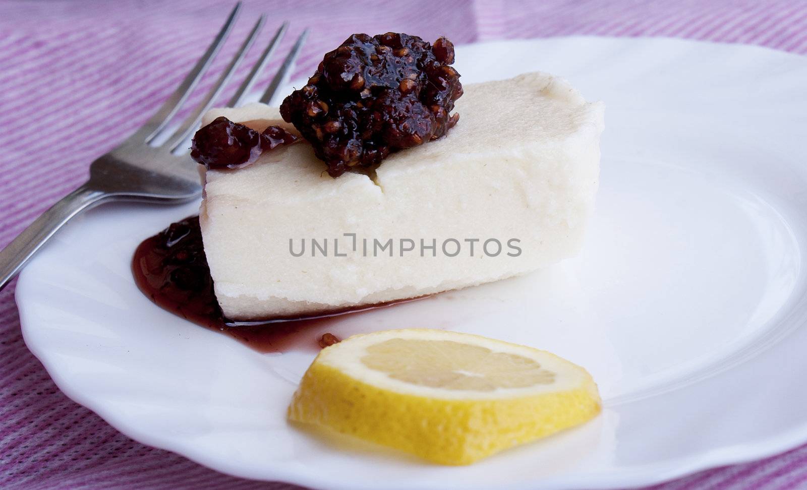 Dairy dessert with sweet fruit jam