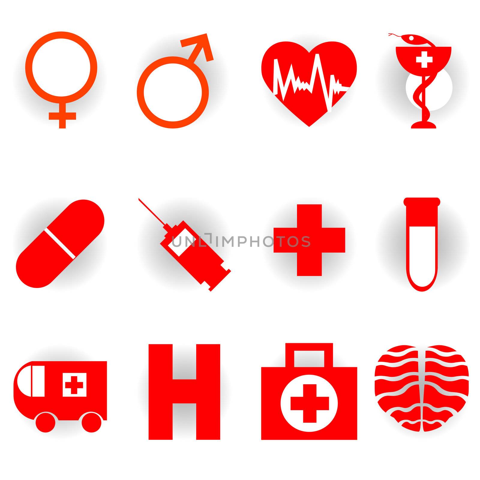 medical red icons collection isolated on white