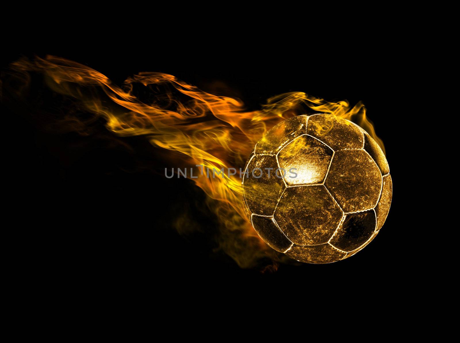 flying fiery ball on black background