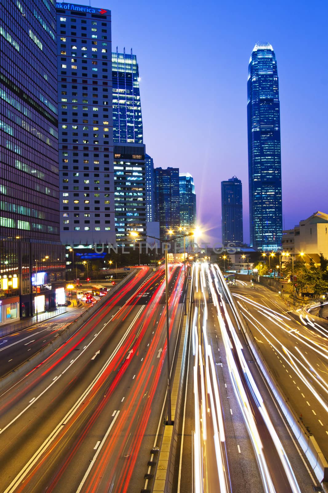 Traffic though downtown in Hong Kong