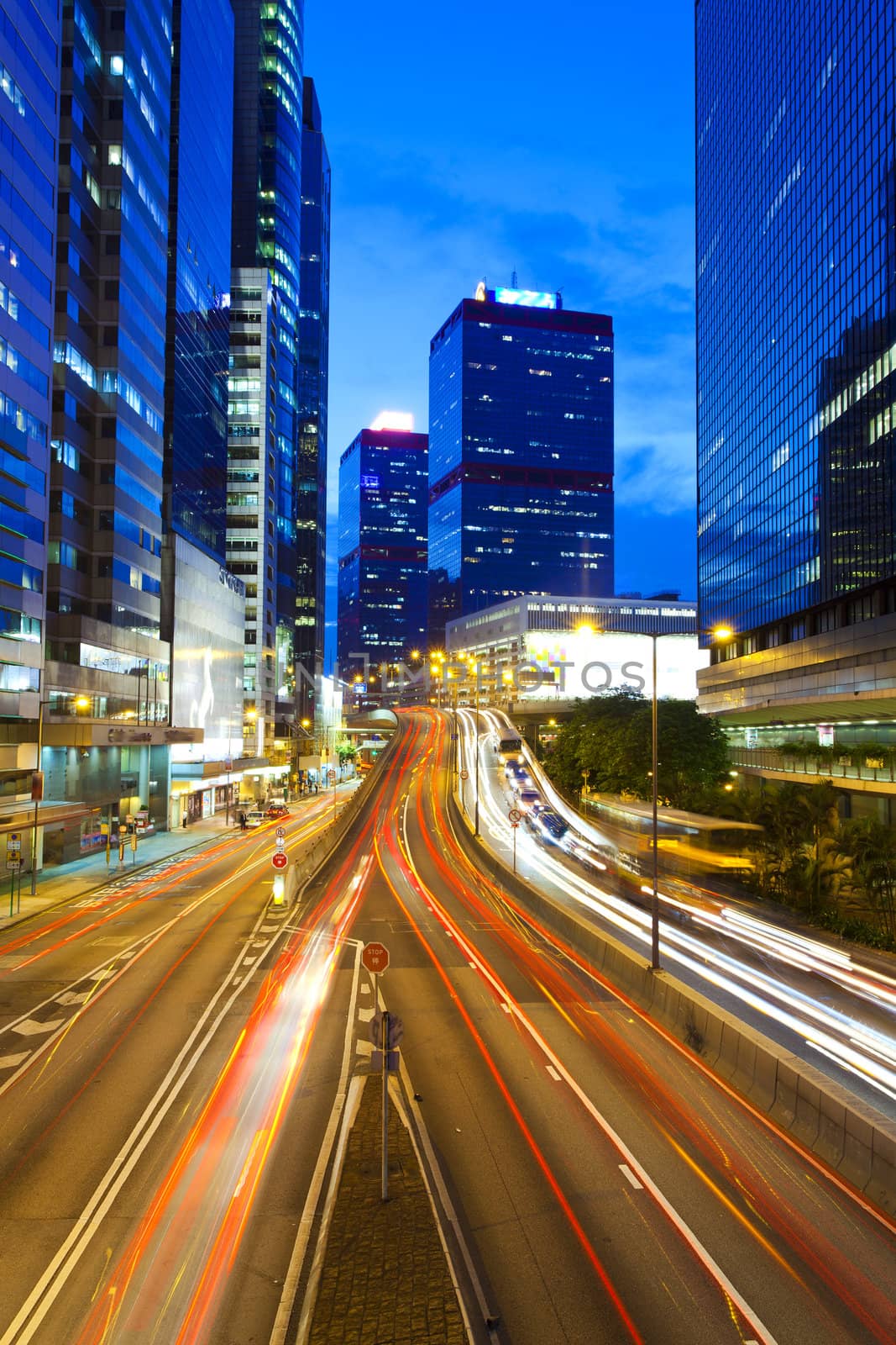 Hong Kong at night, traffic in city. by kawing921