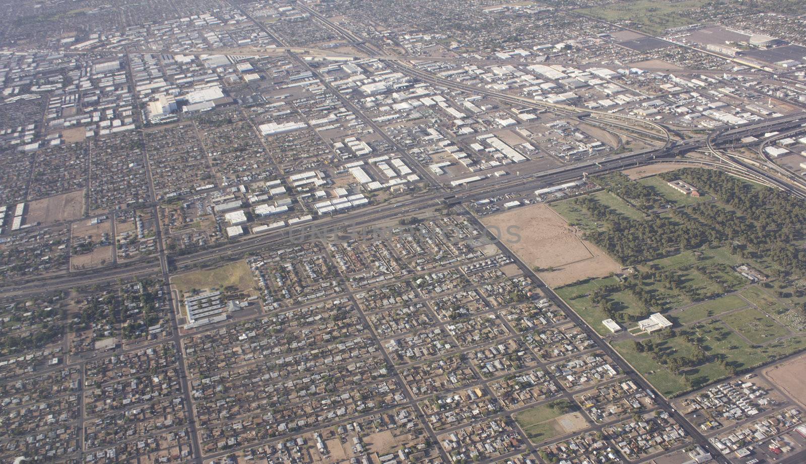 Aerial of the grid in a dense urban setting