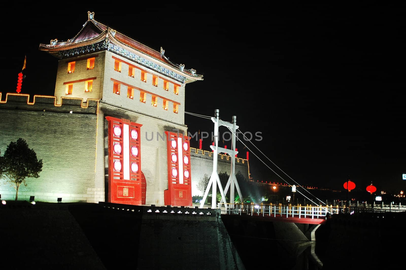 Night scenes of the famous ancient city wall of Xian China