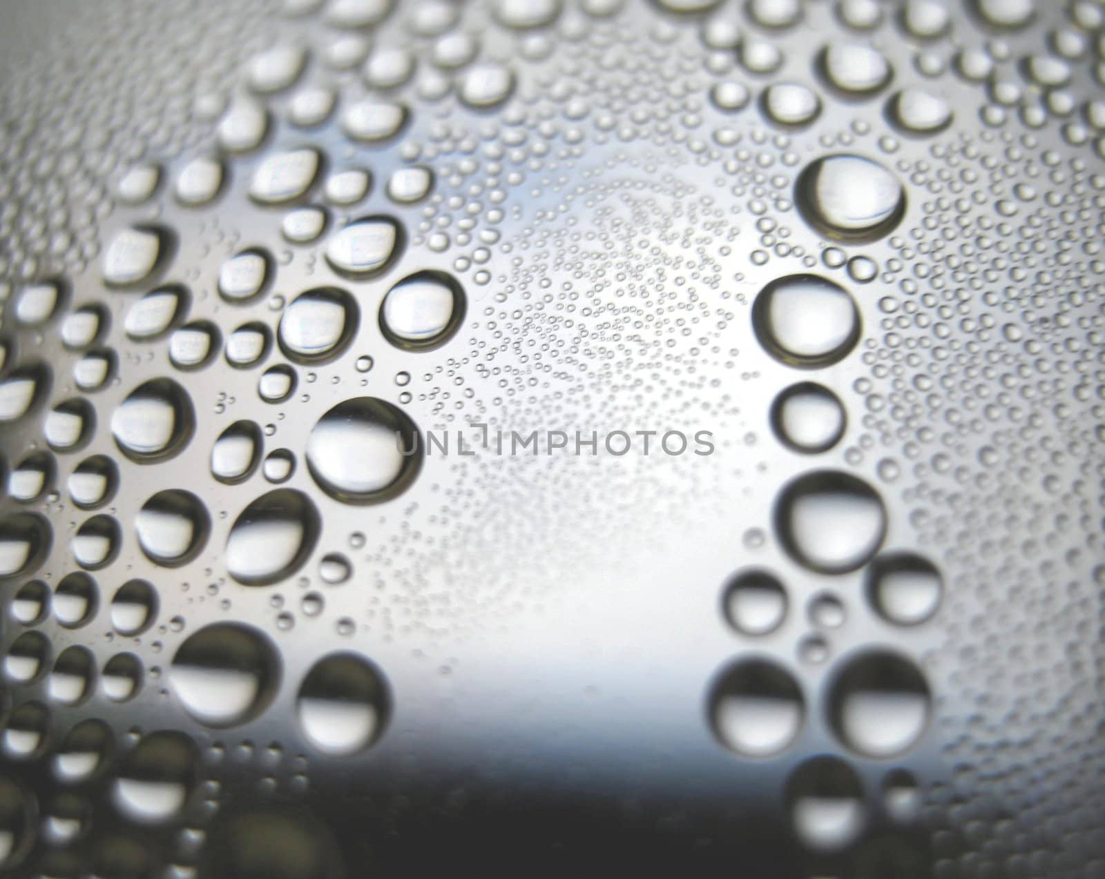 Water drops on the curve transparent surface. Shallow DOF.                                 