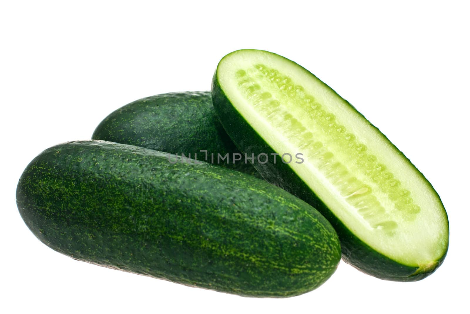 Cucumbers shot in the studio on a white background.