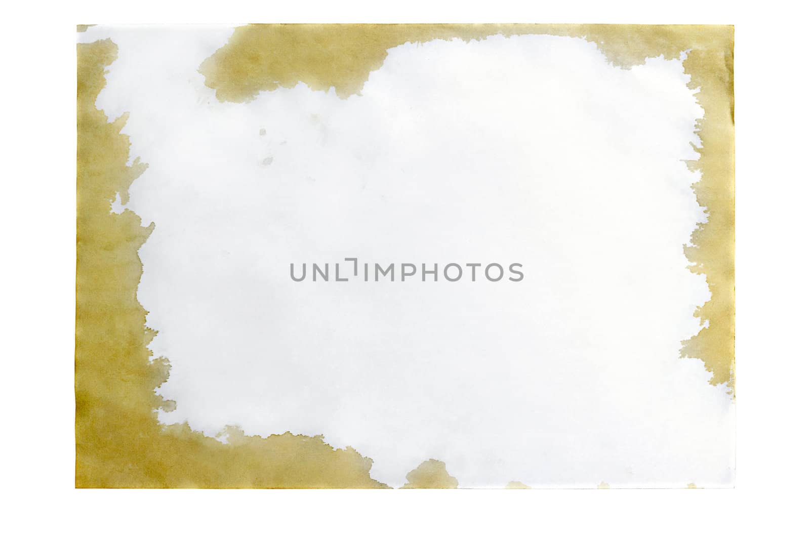 Sheet of A4 paper with stains from coffee isolated on white background