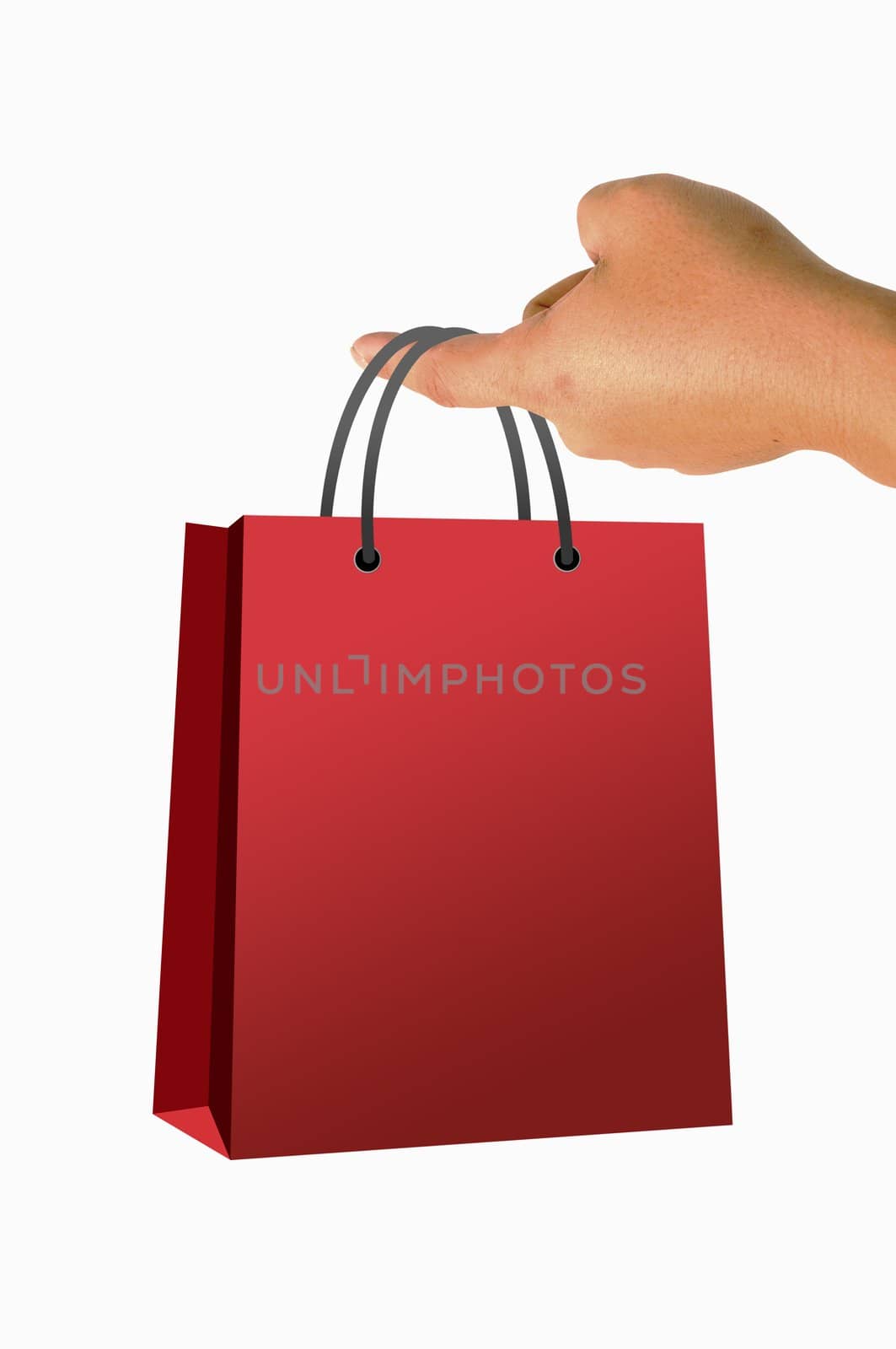 Shopping bag in hand isolated on white background