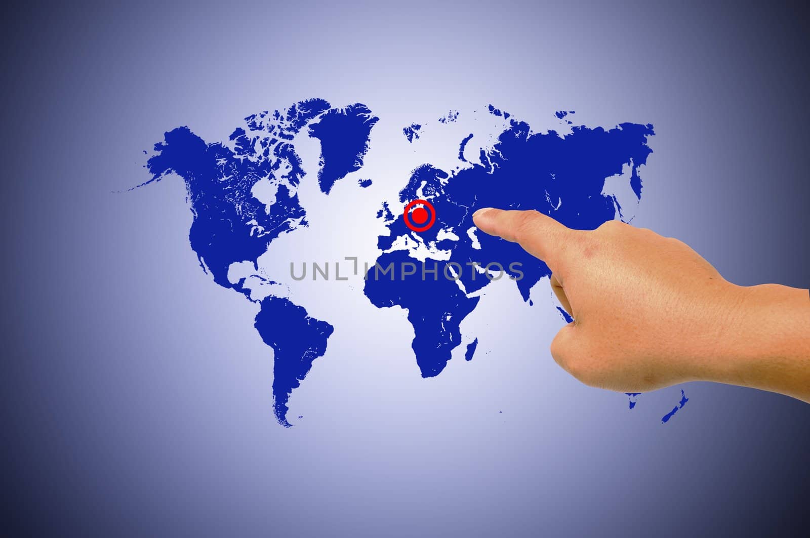 Human hands holding map world with digital symbols