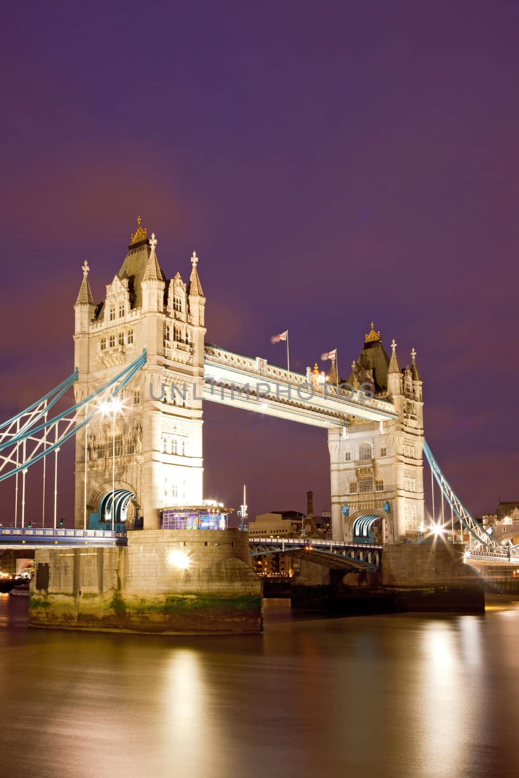 Tower Bridge on River Thames  England United Kingdom at Night