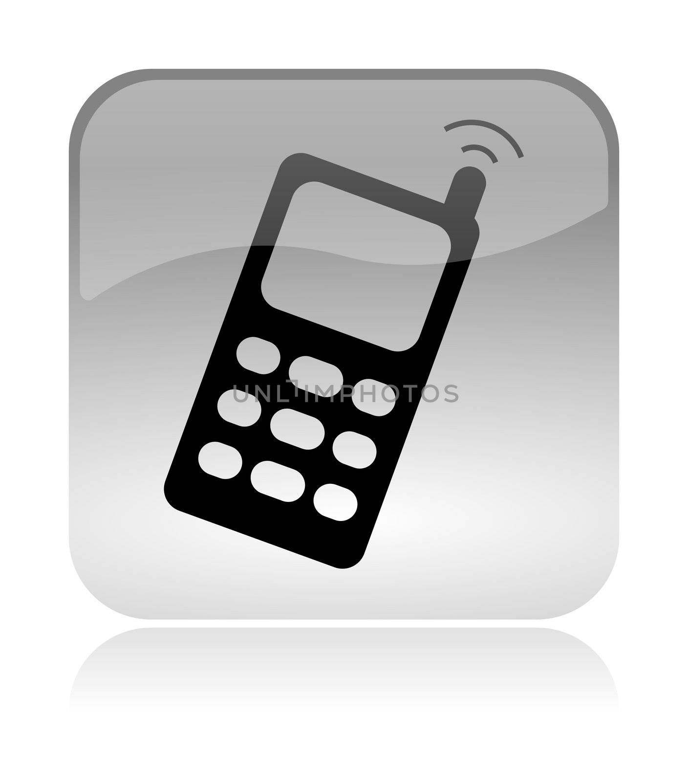 cellular mobile phone white, transparent and glossy web interface icon with reflection