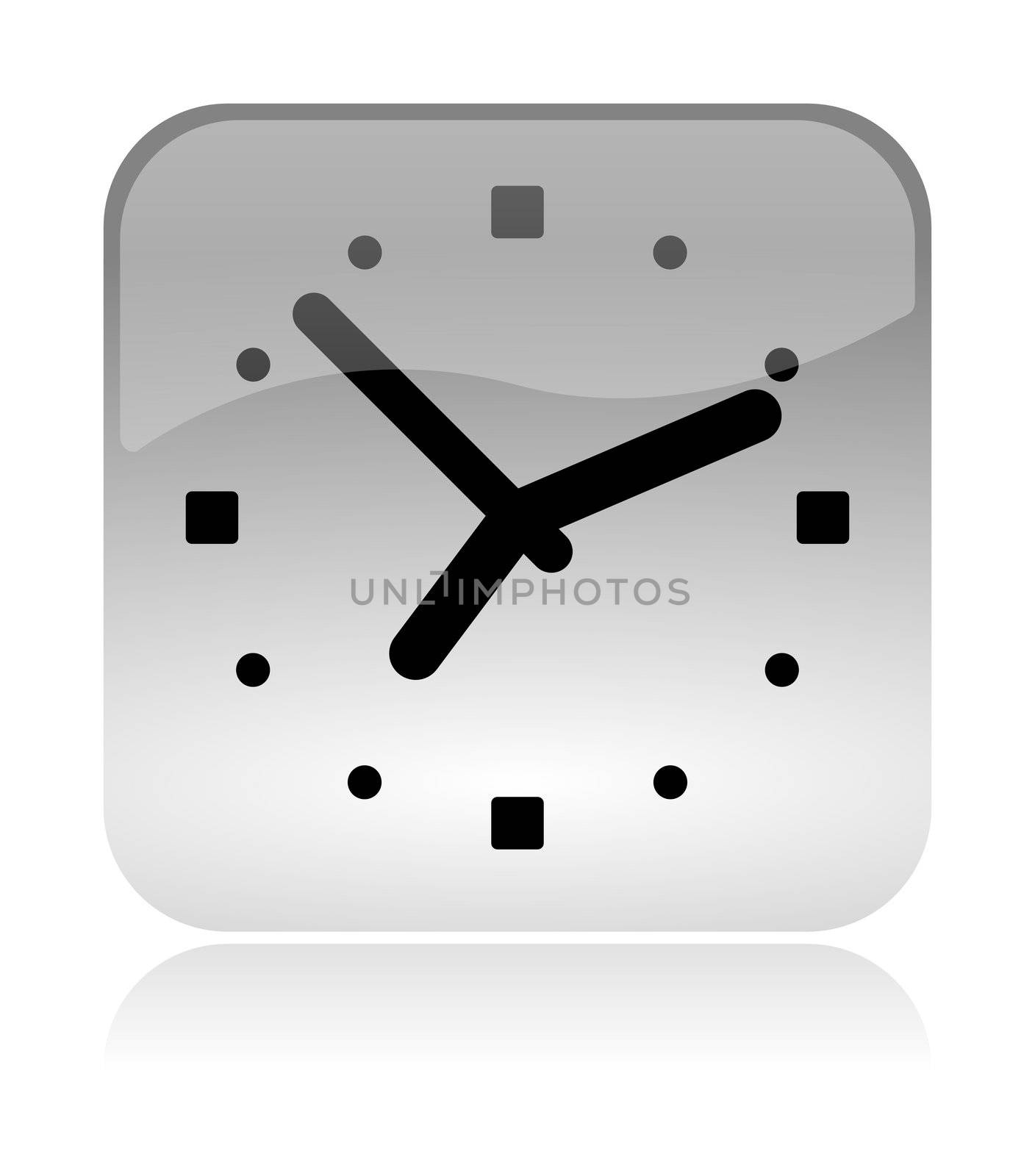 Analog clock time white, transparent and glossy web interface icon with reflection