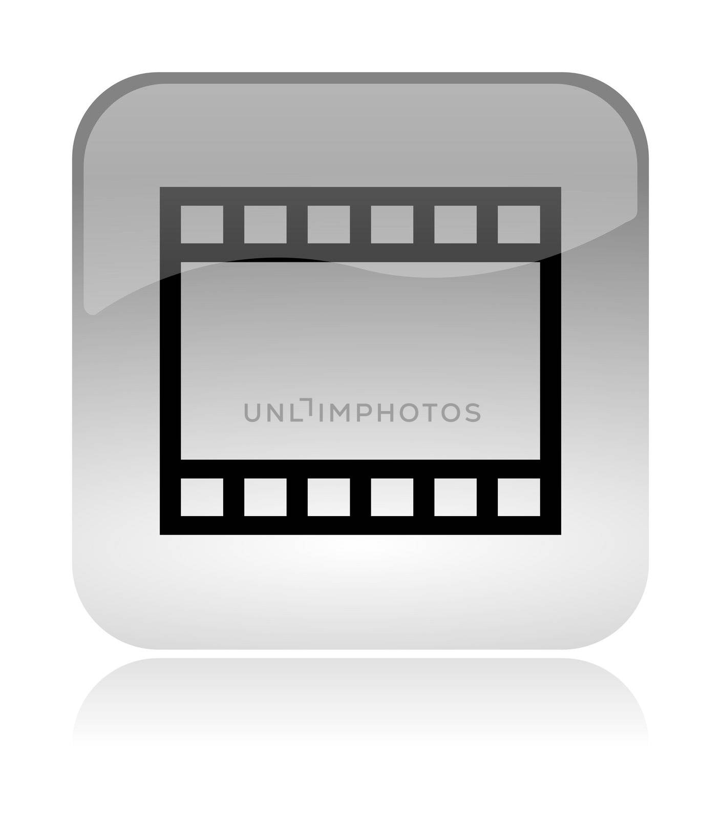 Film and movie white, transparent and glossy web interface icon with reflection